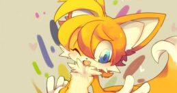 Miles Prower, aka Tails, winking playfully with colorful background, showcasing charm and iconic fox design.