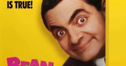 Mr. Bean peeking from a yellow background, promoting the 1997 movie "Bean" with a humorous expression.