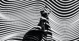 Abstract black and white pattern with wavy lines, highlighting the silhouette of a person against a modern artistic backdrop.