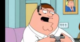 Peter Griffin playing video games on a couch, wearing a headset, showcasing his funny and relatable gaming persona.