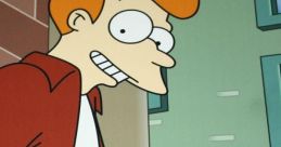 Phillip J. Fry character from Futurama, portrayed by Billy West, with a signature, smiling against a colorful background.