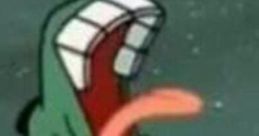 Plankton screams with wide-open mouth and exaggerated facial expression, conveying frustration and humor in a cartoon setting.