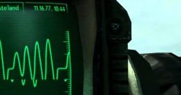 President Eden's Radio Variant waveform display from Fallout 3, showing radio signal and date in Wasteland.