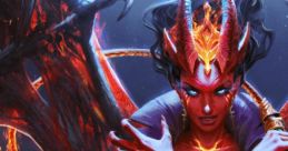 Queen of Pain Arcana from DOTA 2, showcasing her powerful and fierce demonic transformation with fiery accents.