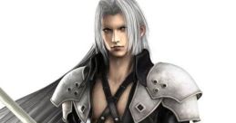 Sephiroth from Final Fantasy, featuring his iconic long silver hair, black attire, and Masamune sword. Voiced by George Newbern.