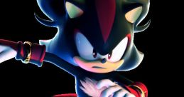 Shadow the Hedgehog, voiced by Kirk Thornton, in an action pose showcasing his iconic design and fierce expression.