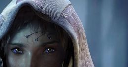 Tali from Mass Effect 3 with a hooded cloak, showcasing her unique armor and striking blue eyes. A fan-favorite character.