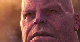 Thanos from Marvel Studios, showcasing his iconic purple skin and intense gaze in Latin American Spanish adaptation.