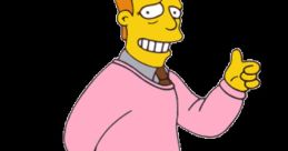 Troy McClure from The Simpsons, smiling and giving a thumbs up, dressed in a pink sweater and white pants.