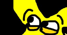 Character X from BFB, depicted in a playful pose with yellow features and expressive facial expressions on a black background.