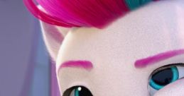 Zipp Storm from My Little Pony: Make Your Mark with colorful hair and a playful smile against a vibrant garden backdrop.