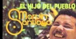 Marvin Santiago enjoying a drink, smiling among lush greenery, featured in "El Hijo del Pueblo." Classic Latin music vibe.