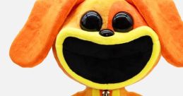 Cute orange plush DogDay character from Poppy Playtime, featuring oversized eyes and a smiling mouth. Perfect for gamers!