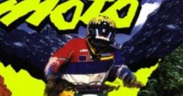 Game cover of International Moto X featuring a motocross rider on a dirt bike with vibrant colors and rocky background.