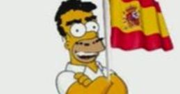 Homero Simpson proudly holds the Spanish flag, showcasing his Latin American charm and humor.