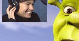 Mike Myers recording voice for Shrek, showcasing the character's iconic smile and animated charm in a vibrant setting.