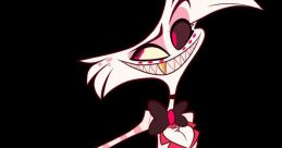 Angel Dust from Hazbin Hotel showcases his playful, cheeky personality with a sly grin and distinctive striped appearance.