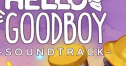 Hello Goodboy soundtrack cover featuring a cheerful dog and a character holding an hourglass in a whimsical setting.