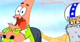 Patrick Star enjoys a wild ride in a cartoon scene with a whimsical character, showcasing Nickelodeon Asia's fun animation style.