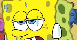 SpongeBob SquarePants looking exhausted, with sweat drops, in a colorful underwater setting, perfect for fans of the show.