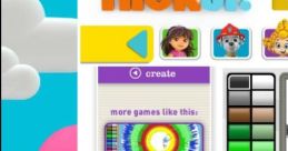 Nick Jr. Free Draw Narrator interface showcasing creative games like Spin Art Maker and Coloring activities for kids.