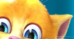 Smiling animated cat character, Talking Ginger, with vibrant orange fur and big blue eyes, featuring the number 2.