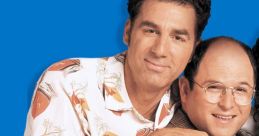 Kramer and George Costanza from *Seinfeld*, showcasing their iconic comedic friendship against a vibrant blue background.