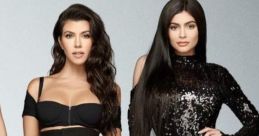 Kourtney Kardashian and Kylie Jenner pose stylishly in chic outfits showcasing their iconic fashion sense and beauty.