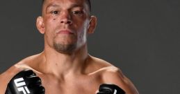 Nate Diaz, UFC fighter, showcasing fighting stance in black gloves on a neutral background, ready for competition.