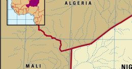 Map of Niger highlighting major cities and borders with Algeria, Mali, and Nigeria, showcasing geographic details of the region.