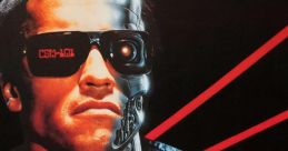 Iconic cybernetic character from "The Terminator" wears sunglasses, showcasing a blend of human and machine features.