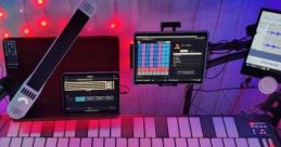 Colorful music production setup featuring keyboards, pads, and screens, ideal for Wryan L's creative sessions.