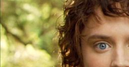 Frodo Baggins with curly hair in a scenic, lush background; capturing his adventurous spirit and gentle demeanor.