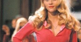 Elle Woods in a stylish pink dress, showcasing confidence and charm in a courtroom from "Legally Blonde.