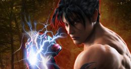 Kazuya Mishima unleashes electric power in the fiery backdrop of Tekken 3, showcasing his iconic fighting style.