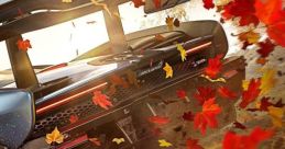 McLaren supercar racing through swirling autumn leaves in Forza Horizon 5, showcasing stunning graphics and dynamic gameplay.