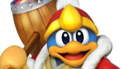 King Dedede, the iconic video game character, wearing a red robe and holding a wooden mallet with determination.