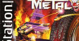 Cover art for Twisted Metal 2 featuring intense vehicle combat and iconic characters, showcasing PlayStation branding.