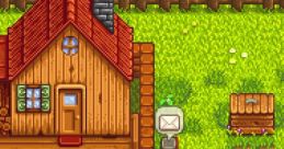 Cozy wooden farmhouse in Stardew Valley, surrounded by lush crops and a mailbox, perfect for a farming adventure.