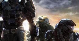 Spartans from Halo: Reach advance through a dramatic landscape, showcasing teamwork and determination in a fierce battle.