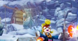 Coco racing in Crash Team Racing on icy tracks, showcasing vibrant karts and an exciting snow-covered environment.