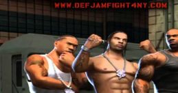 Characters from Def Jam: Fight For NY featuring Xzibit and Lil' Flip in a dynamic street setting, showcasing urban style.