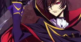 Lelouch Vi Britannia in striking attire holds a gun, showcasing his charismatic and rebellious persona from Code Geass.