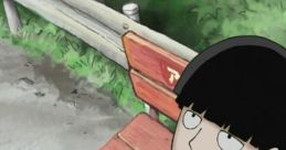 Shigeo Kageyama from Mob Psycho 100 looking contemplative near a park bench, surrounded by greenery.