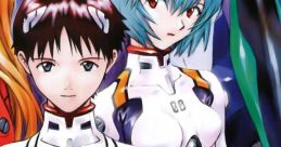 Shinji and Rei in their iconic plugsuits from Neon Genesis Evangelion, showcasing the anime's unique character designs.