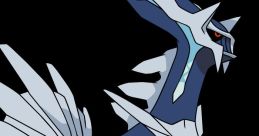 Legendary Pokémon Dialga, known for its time-manipulating abilities, depicted in a dynamic pose against a dark background.