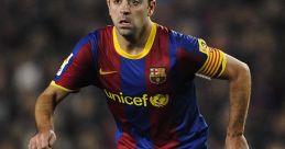 Xavi Hernández dribbling the ball in FC Barcelona kit during a La Liga match, showcasing his midfield prowess.