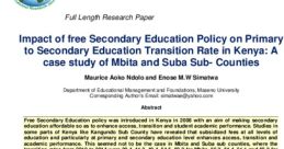 Research paper on the impact of free secondary education policy in Kenya, focusing on transition rates in Mbita and Suba sub-counties.