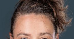 Close-up portrait of a woman with textured hair and natural makeup against a muted background, exuding calm and honesty.