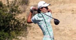 Emilio Cantu swinging a golf club on the course, wearing a stylish floral-patterned outfit with a blue golf ball nearby.